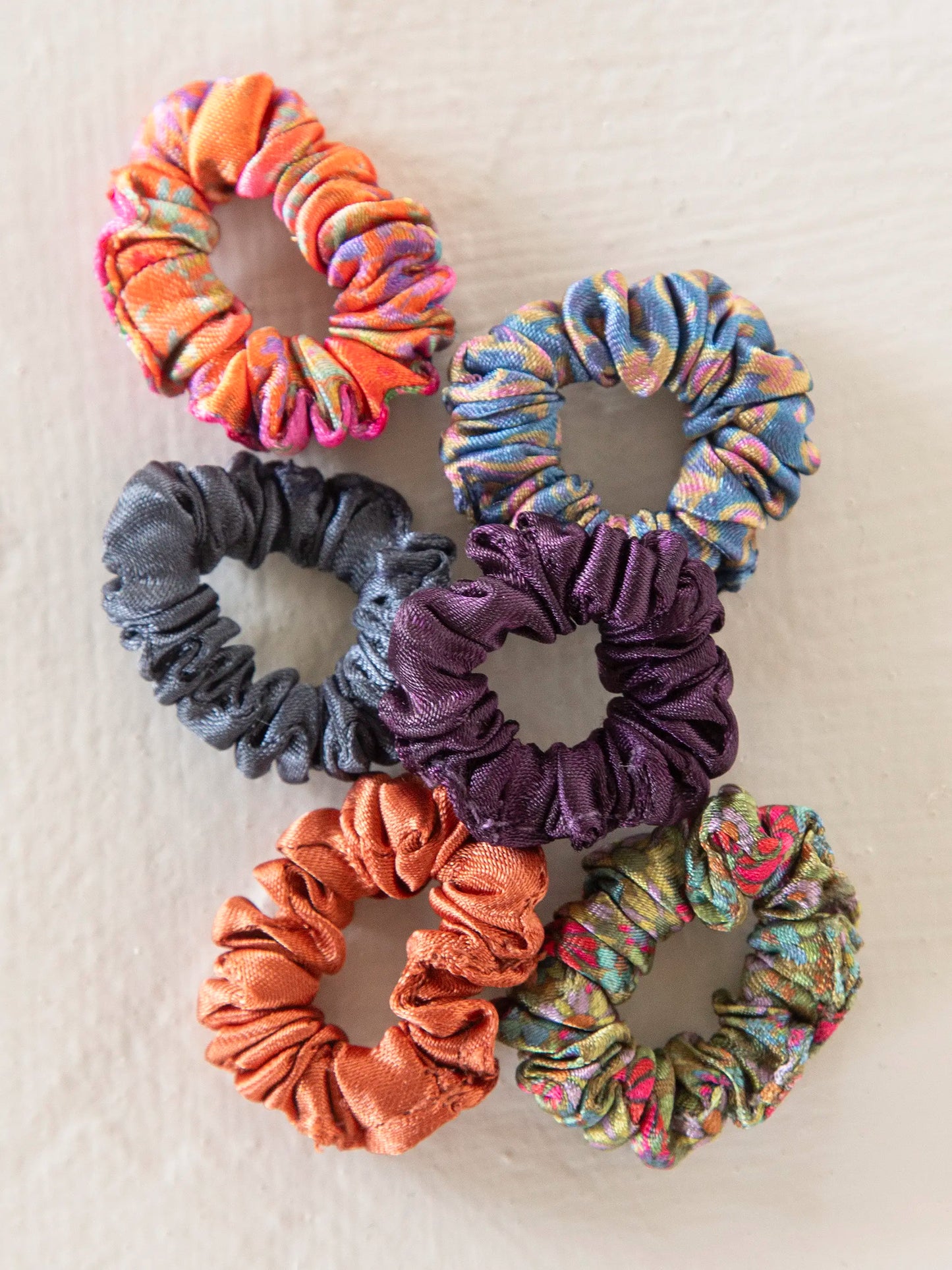 Mini Satin Scrunchies, Set of 6 - Berry