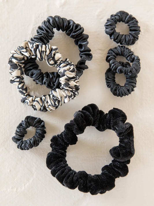 Mixed Scrunchies, Set of 7 - Black