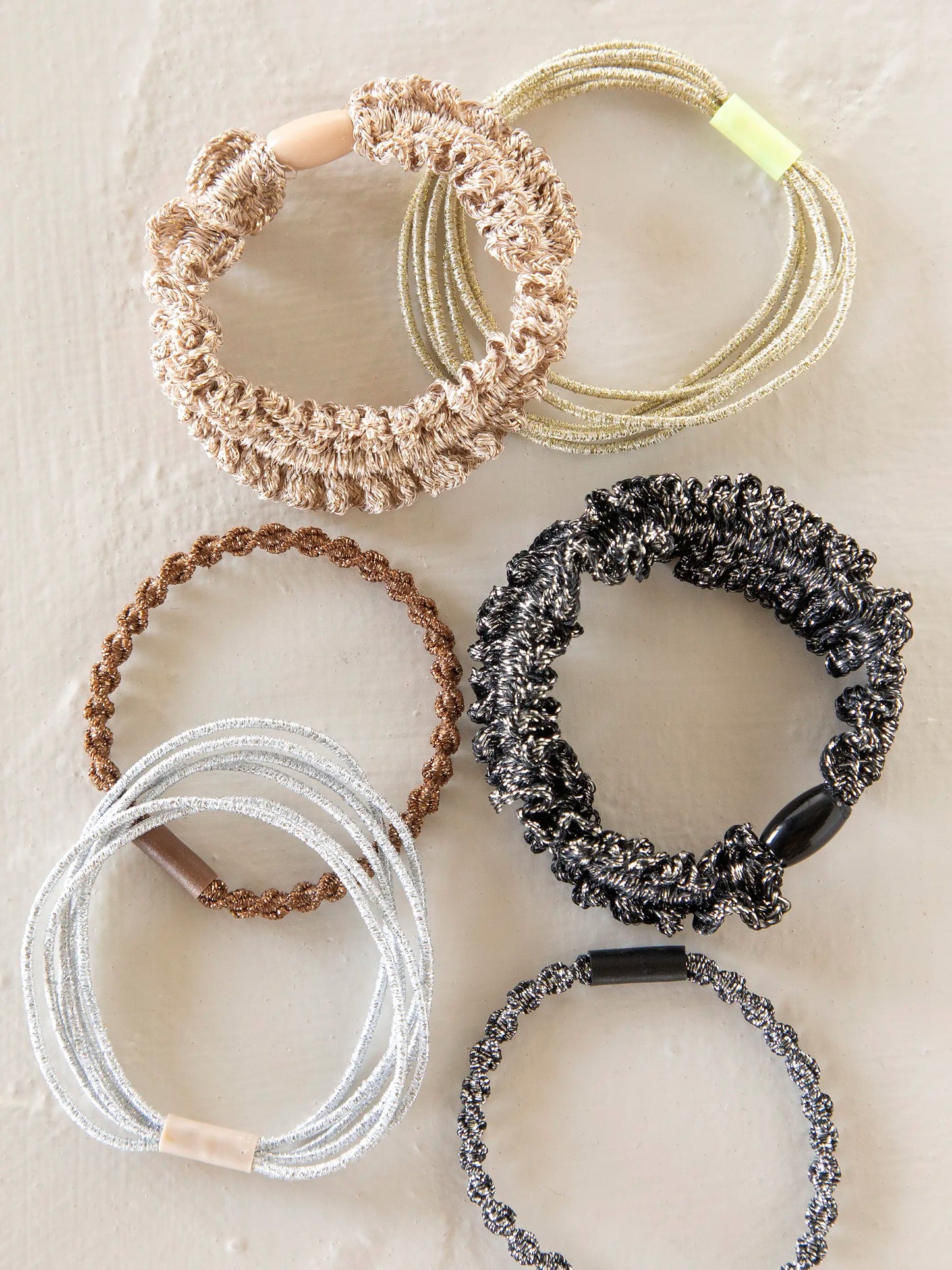 Metallic Textured Hair Ties, Set of 6 - Gold