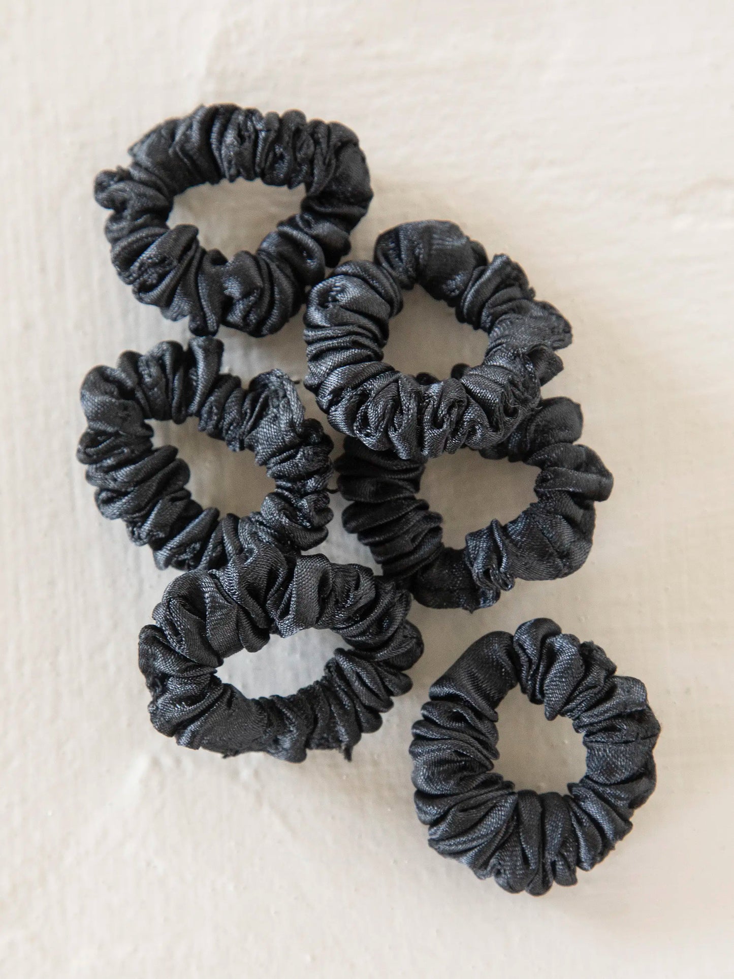 Mini Satin Scrunchies, Set of 6 - Black