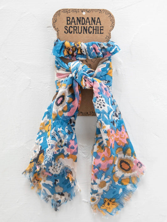 Bandana Scrunchie - Blue Tan Floral