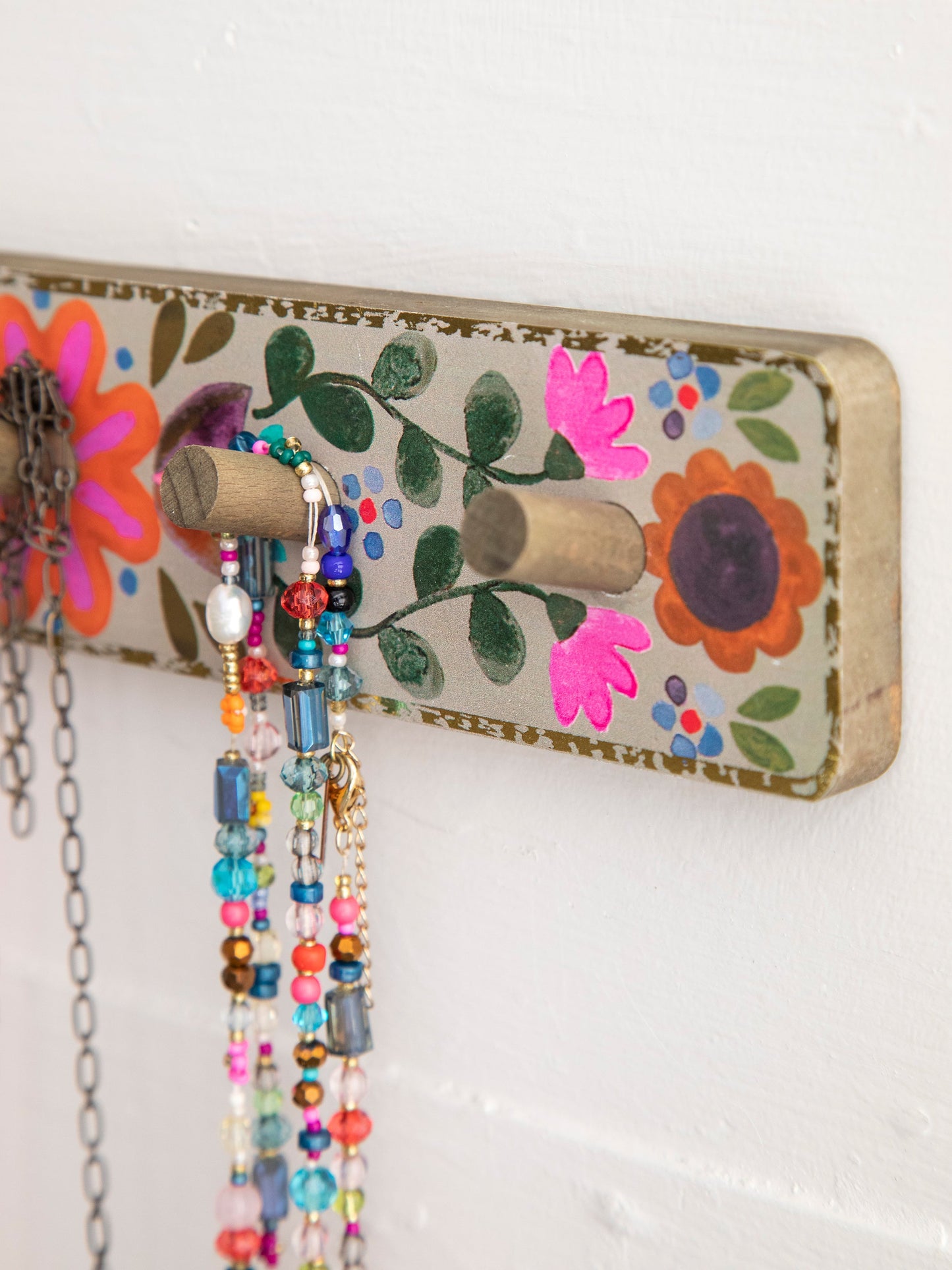 Floral Wall Hook Rack - Pink Flower