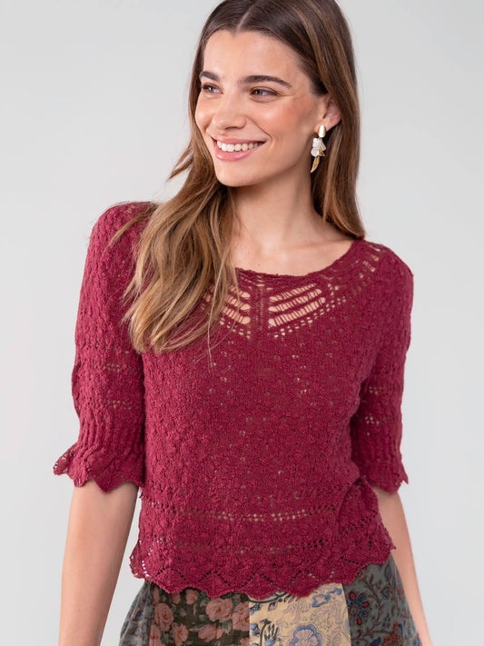 Out & About Sweater Top - Maroon