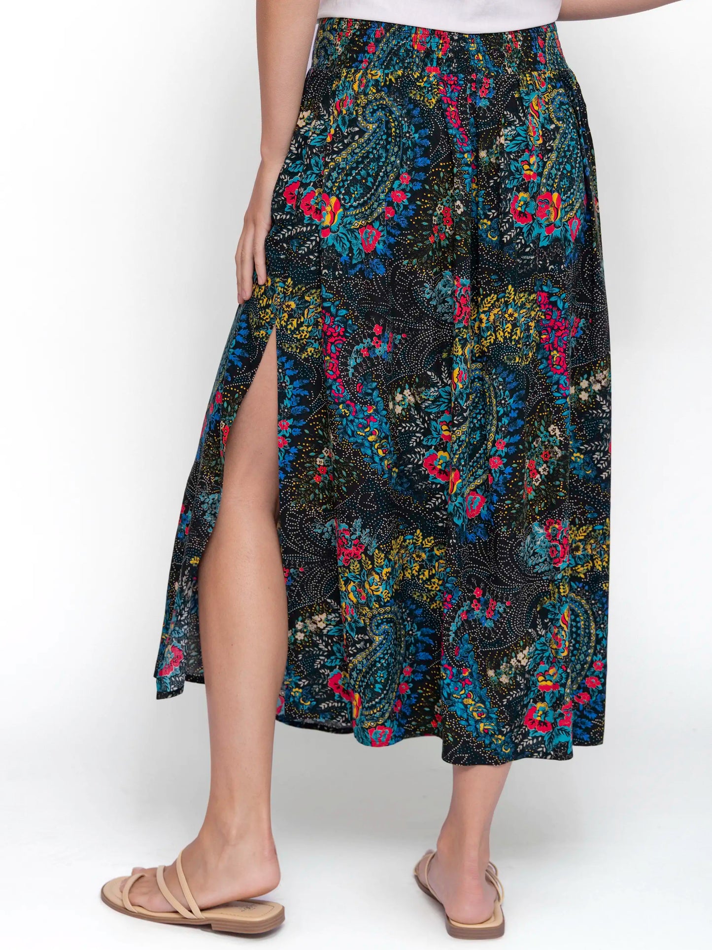 Addie Midi Skirt - Black Stippled Paisley