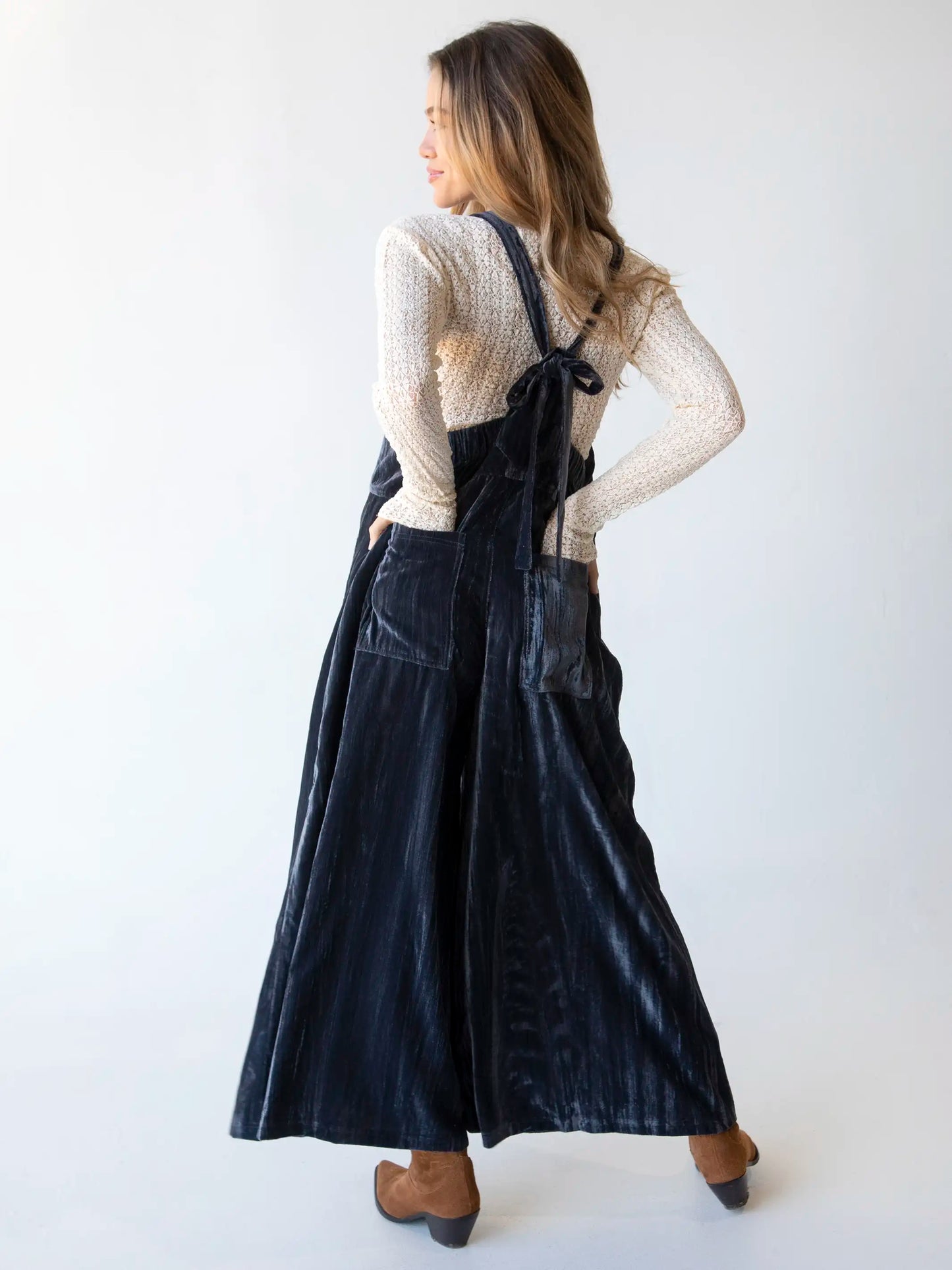 Velvet Dakota Tie Overall - Charcoal