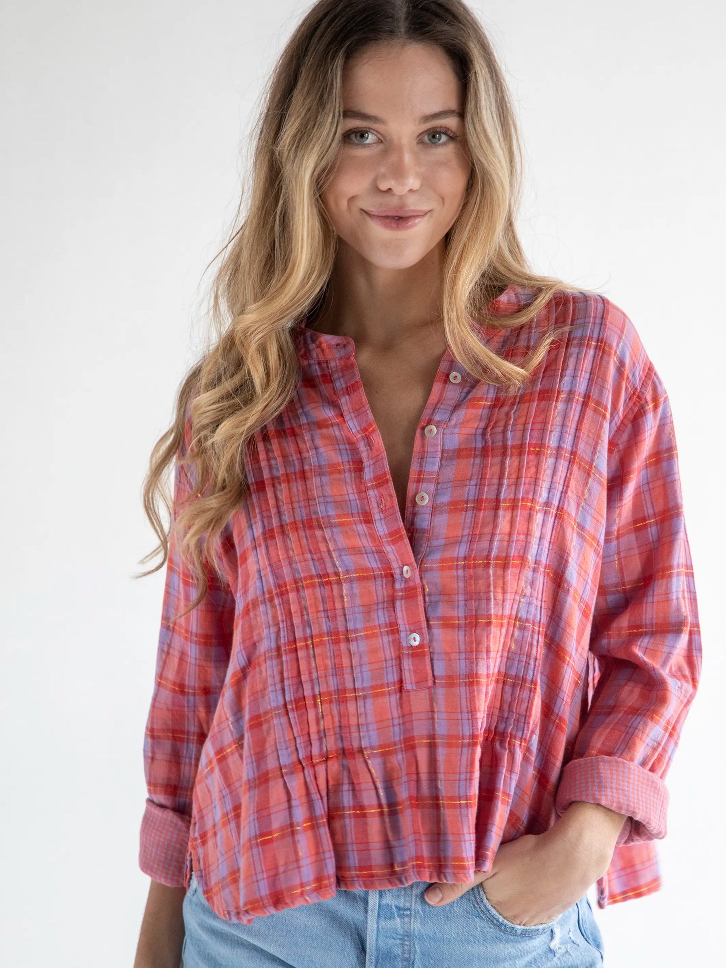 Montana Top - Pink Lavender Plaid Cotton Gauze