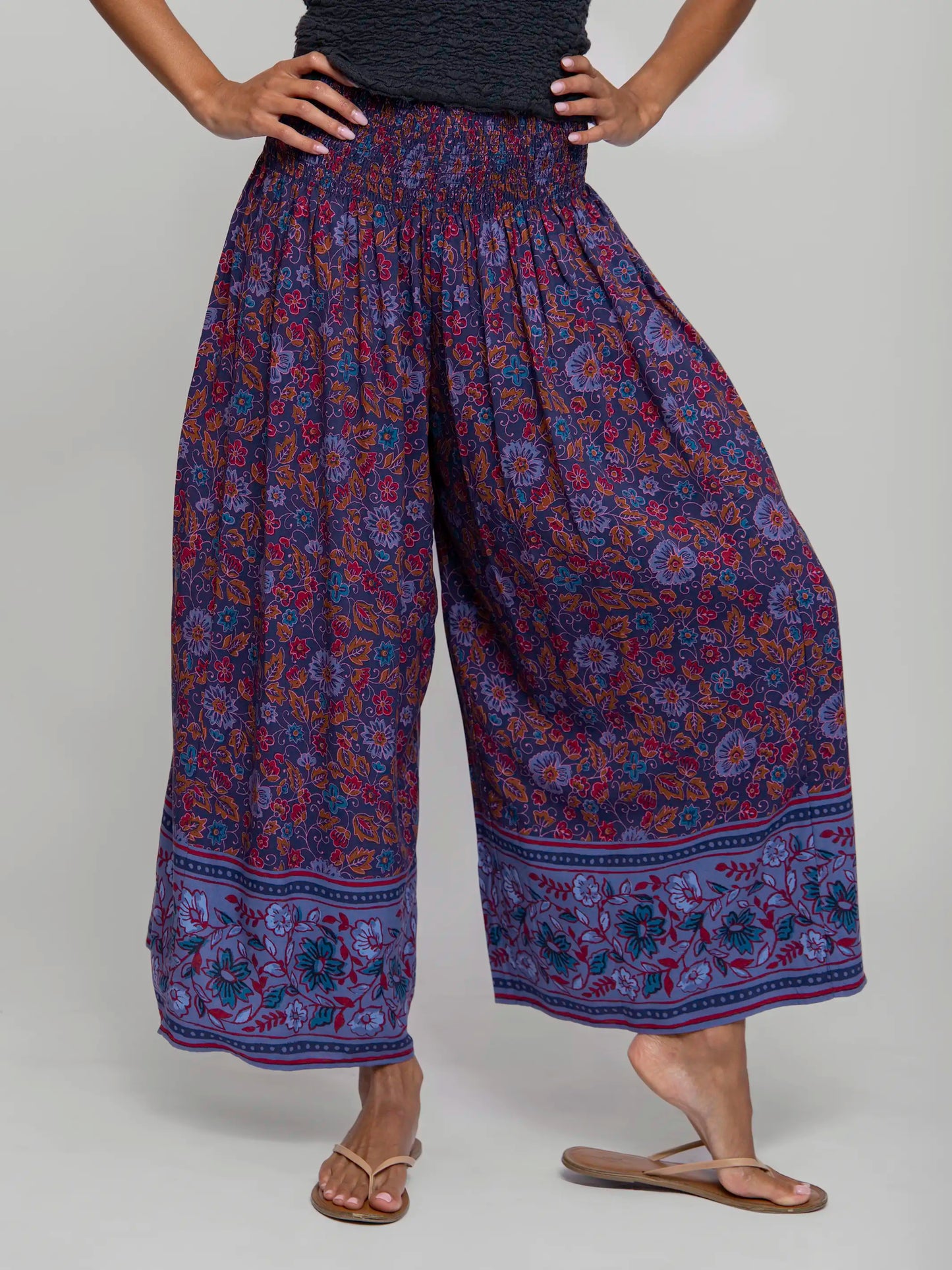 Make A Move Wide-Leg Palazzo Pant - Fiona Border Indigo