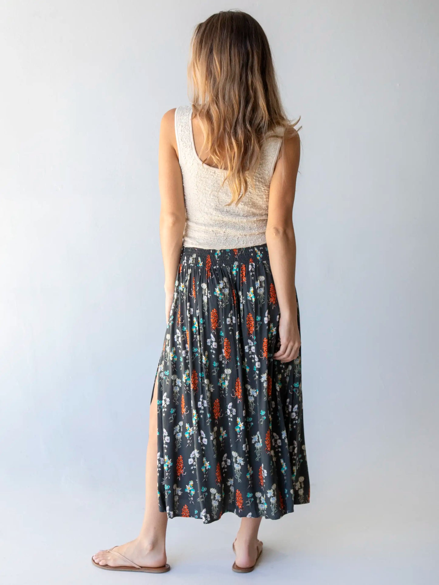 Addie Midi Skirt - Charcoal Bouquet