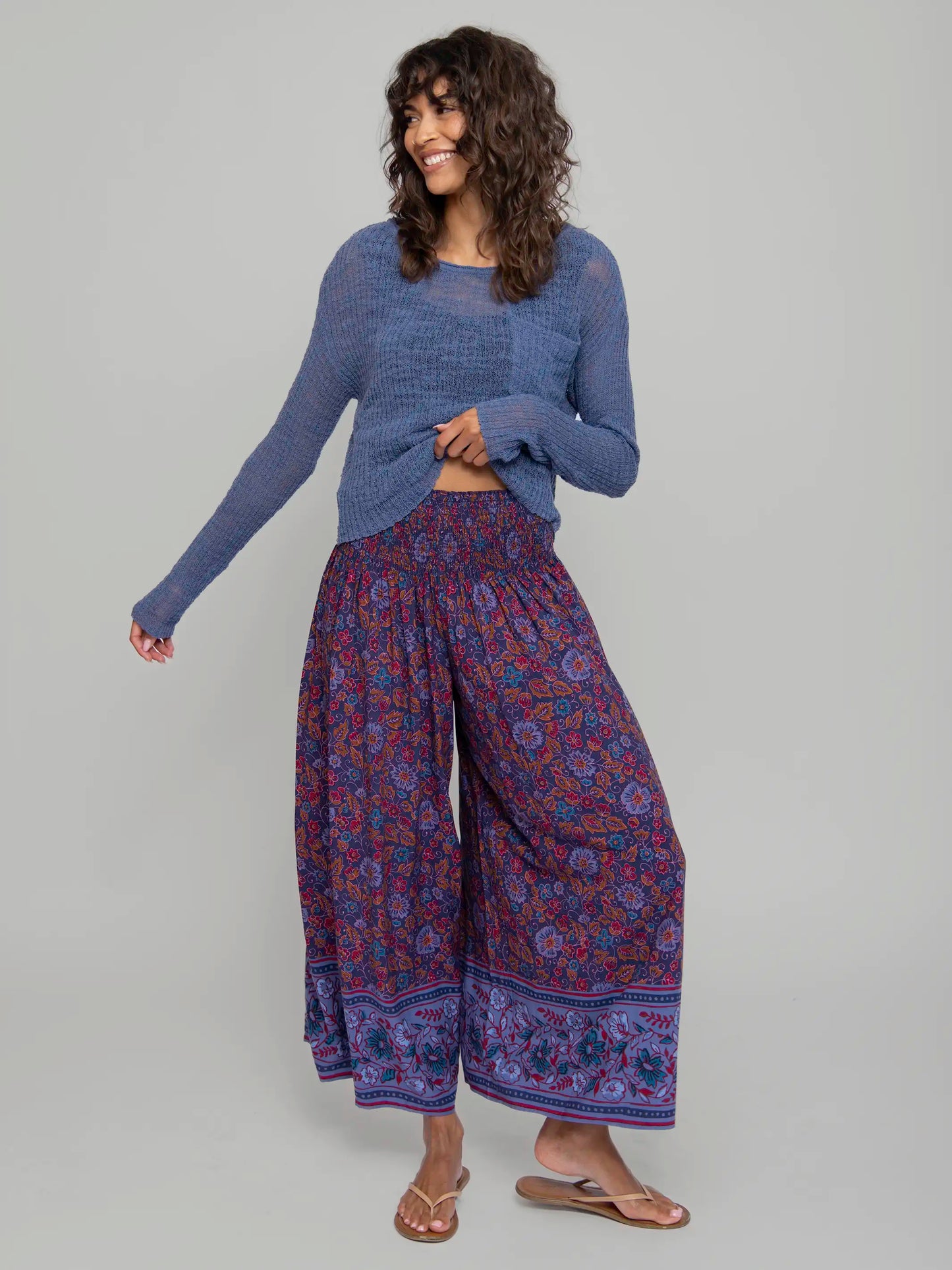 Make A Move Wide-Leg Palazzo Pant - Fiona Border Indigo