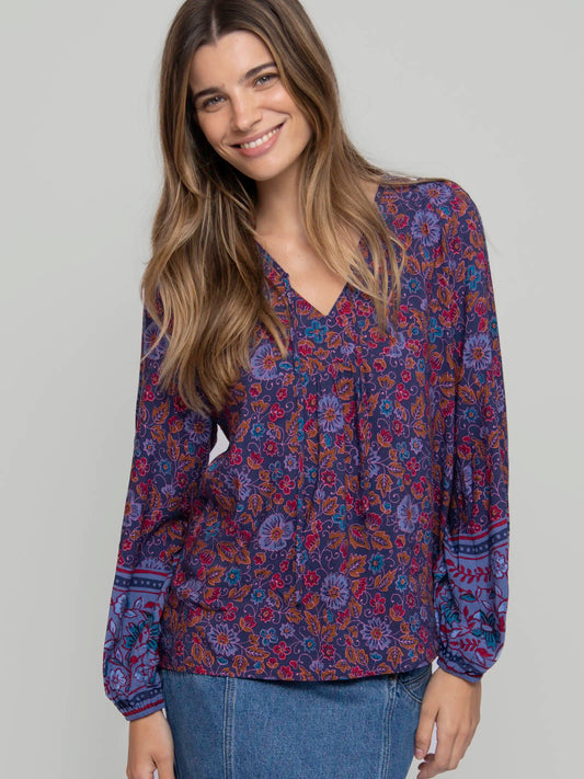 Rowan Top - Fiona Border Indigo