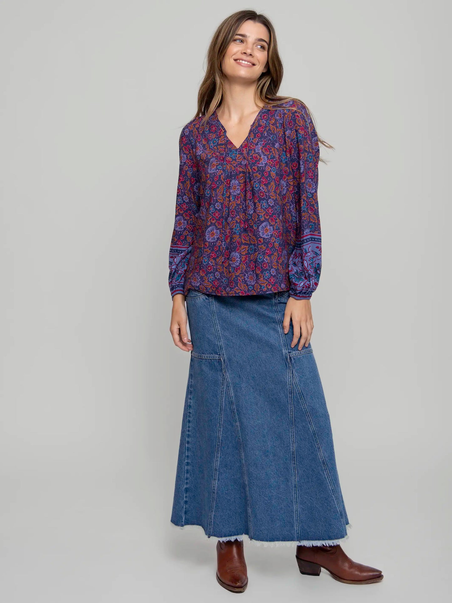 Rowan Top - Fiona Border Indigo