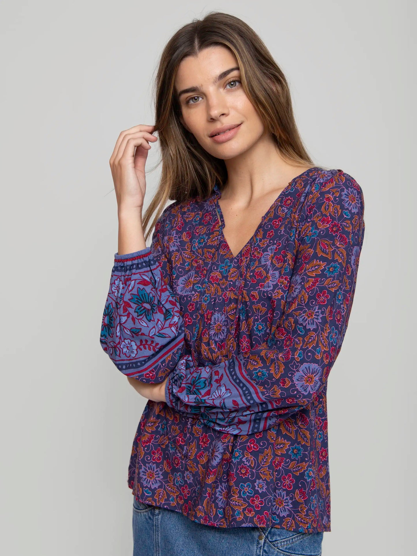 Rowan Top - Fiona Border Indigo