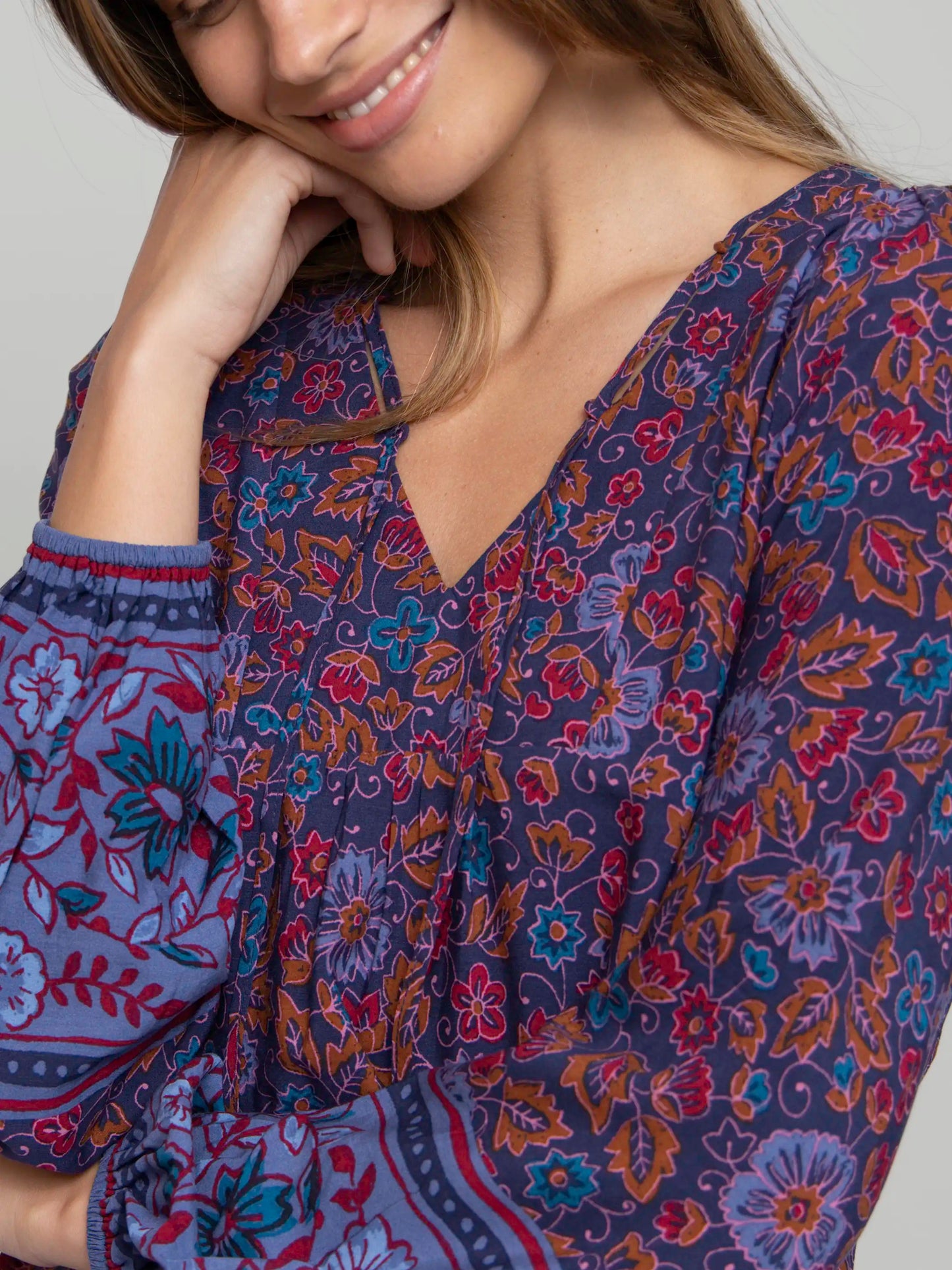 Rowan Top - Fiona Border Indigo