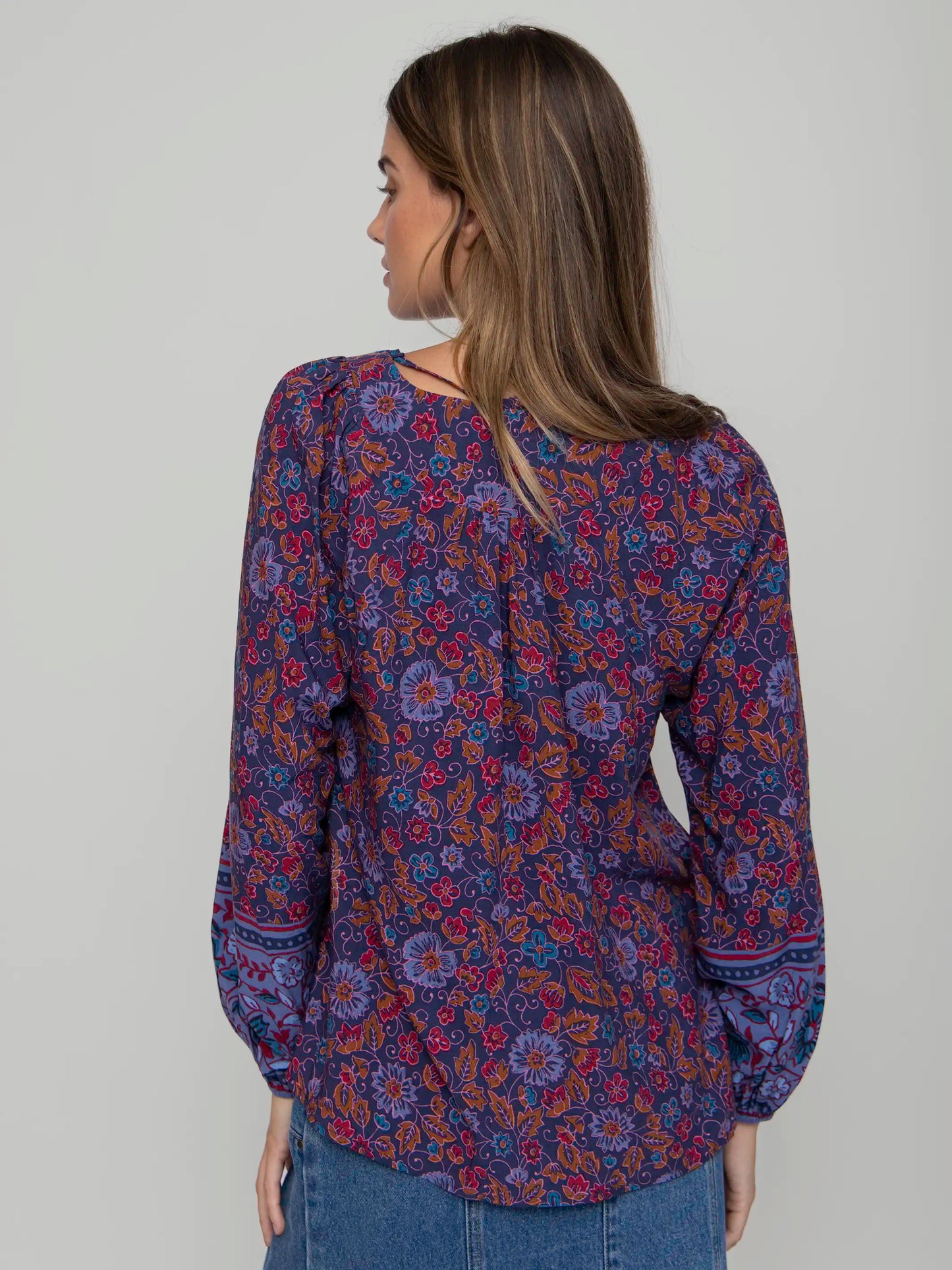 Rowan Top - Fiona Border Indigo