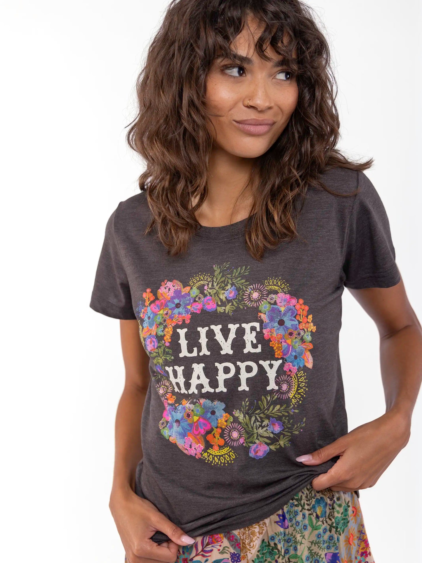 Perfect Fit Tee Shirt - Live Happy Charcoal