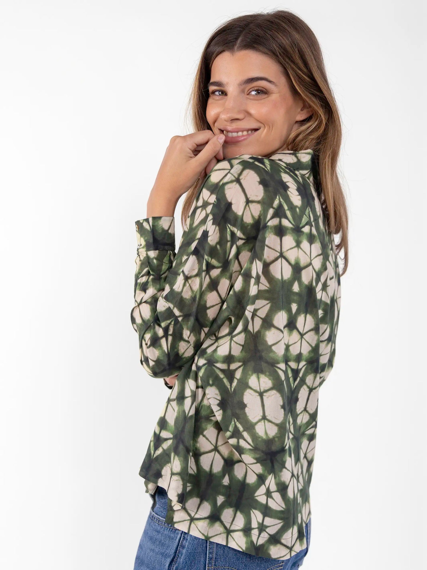 Lara Button Down - Olive Shibori Tie-Dye