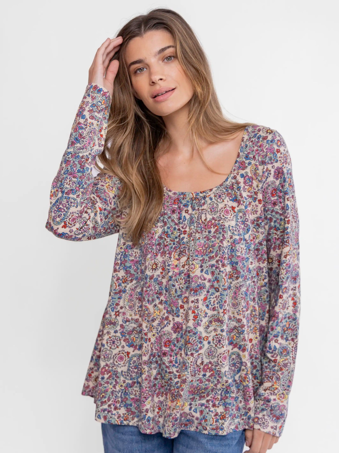 Iris Cotton Top - Sand Retro Paisley