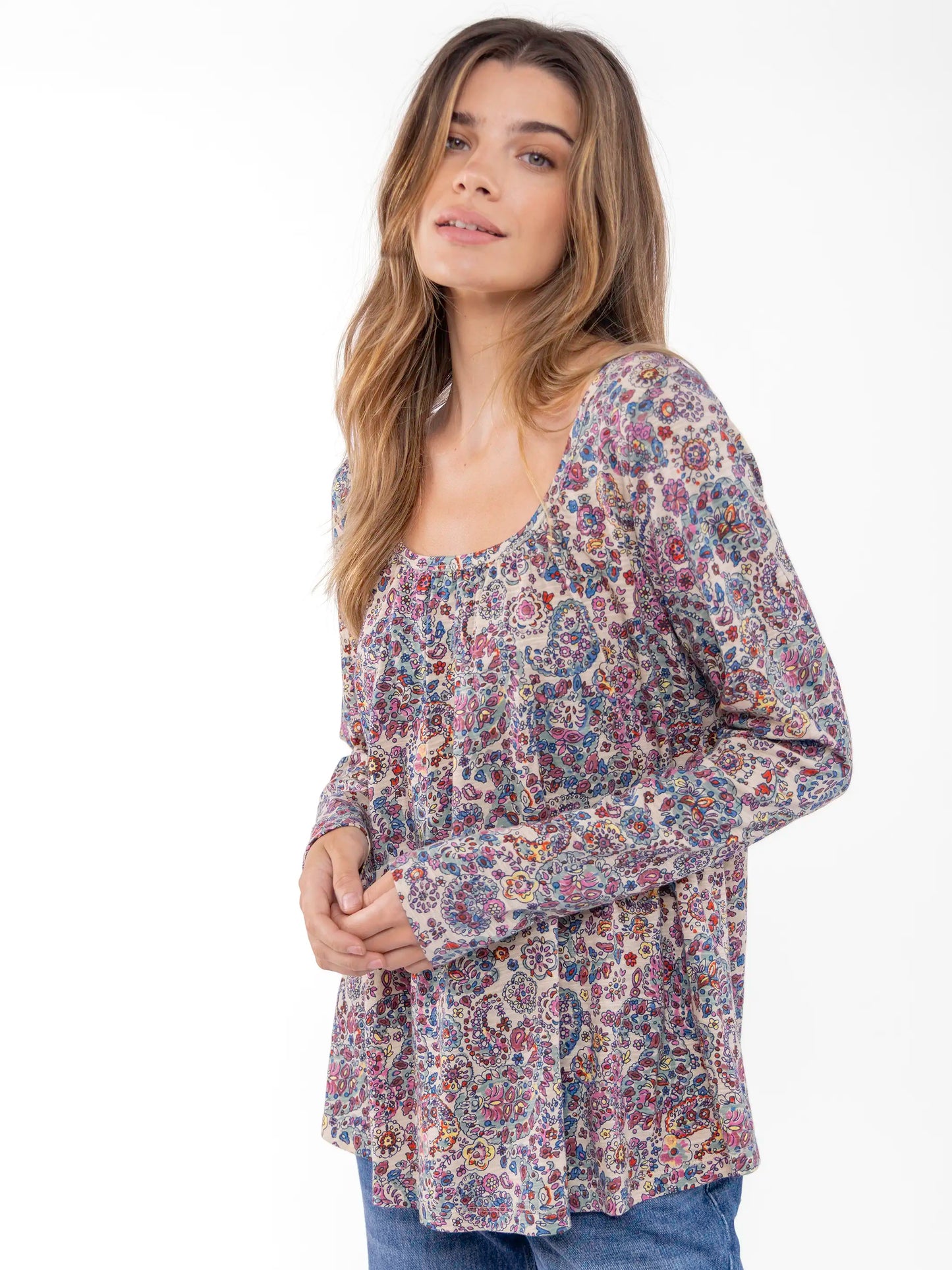 Iris Cotton Top - Sand Retro Paisley