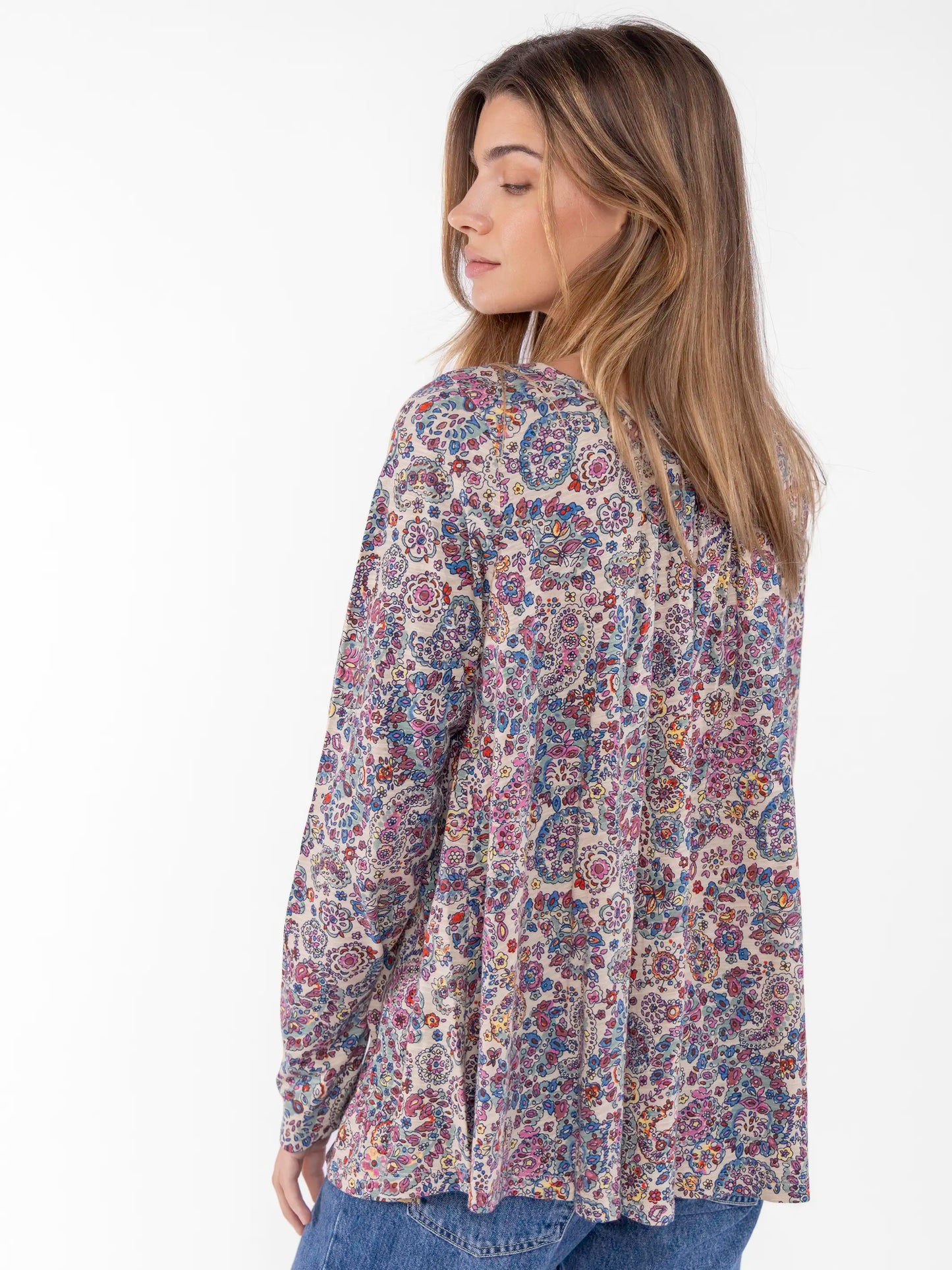 Iris Cotton Top - Sand Retro Paisley