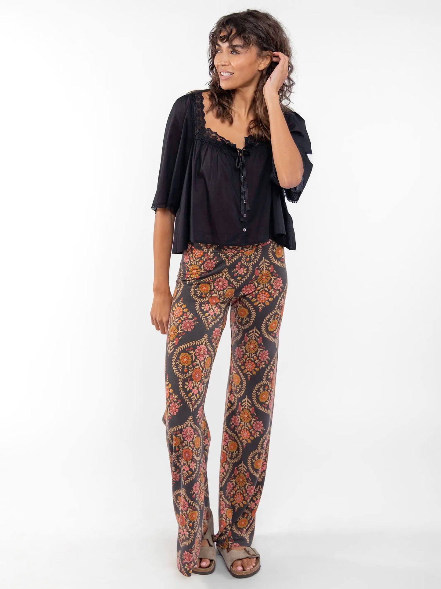 Cali Knit Flare Pant - Charcoal Willow Medallion