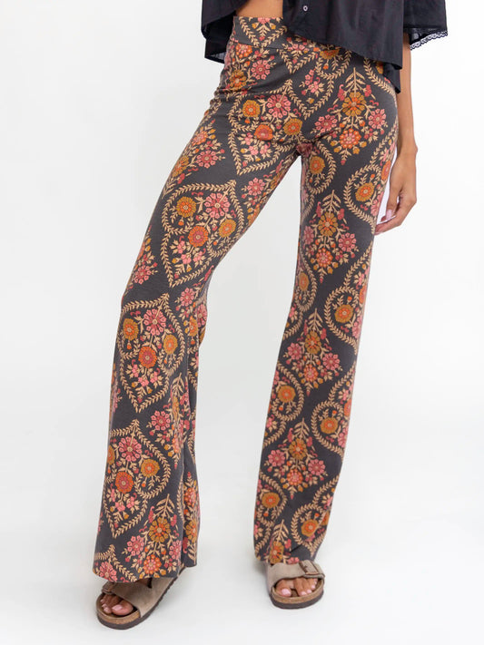Cali Knit Flare Pant - Charcoal Willow Medallion