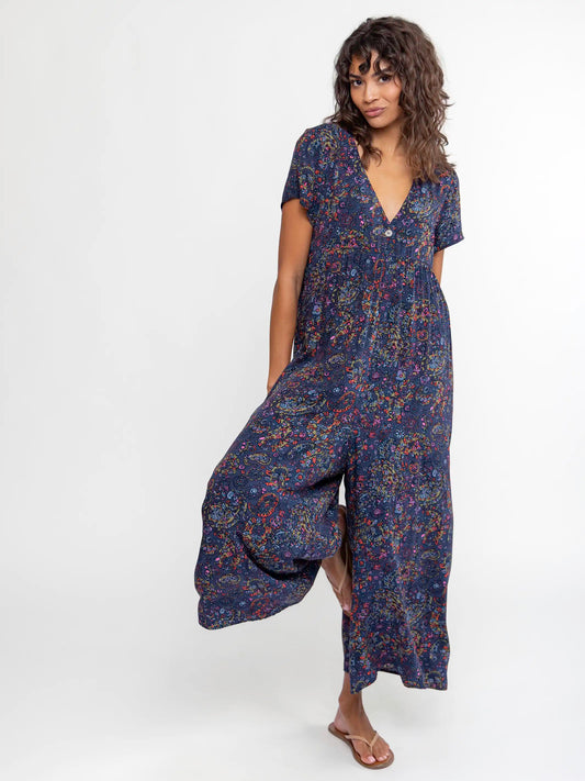 Avery Wide-Leg Jumpsuit - Retro Paisley Navy