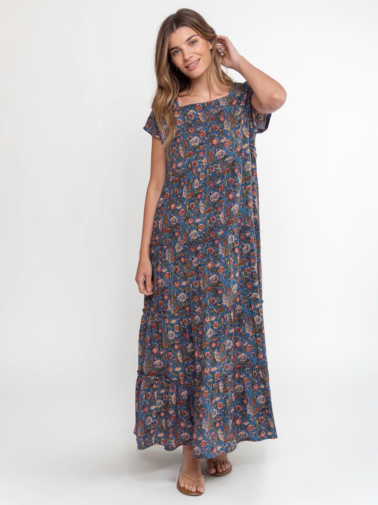Berkley Maxi Dress - Tan Blue Floral