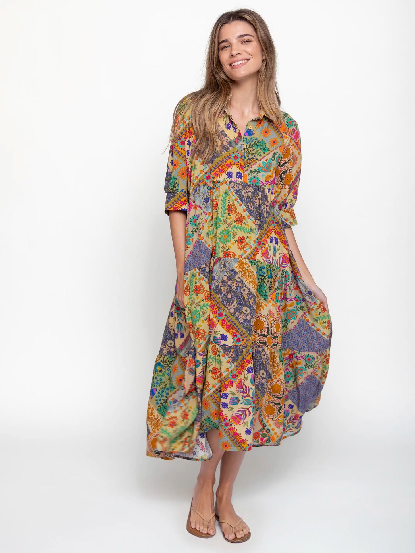 Rebecca Midi Dress - Mandala Folk Patchwork