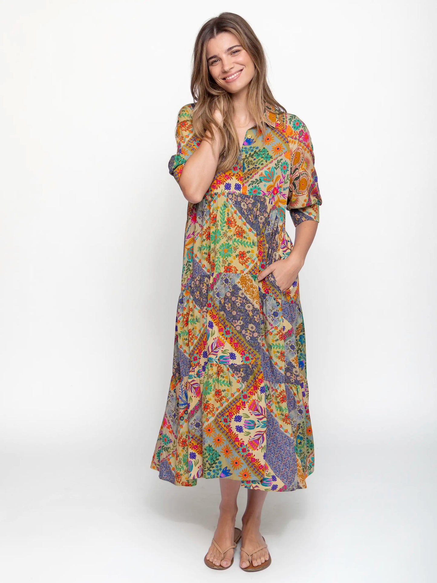 Rebecca Midi Dress - Mandala Folk Patchwork