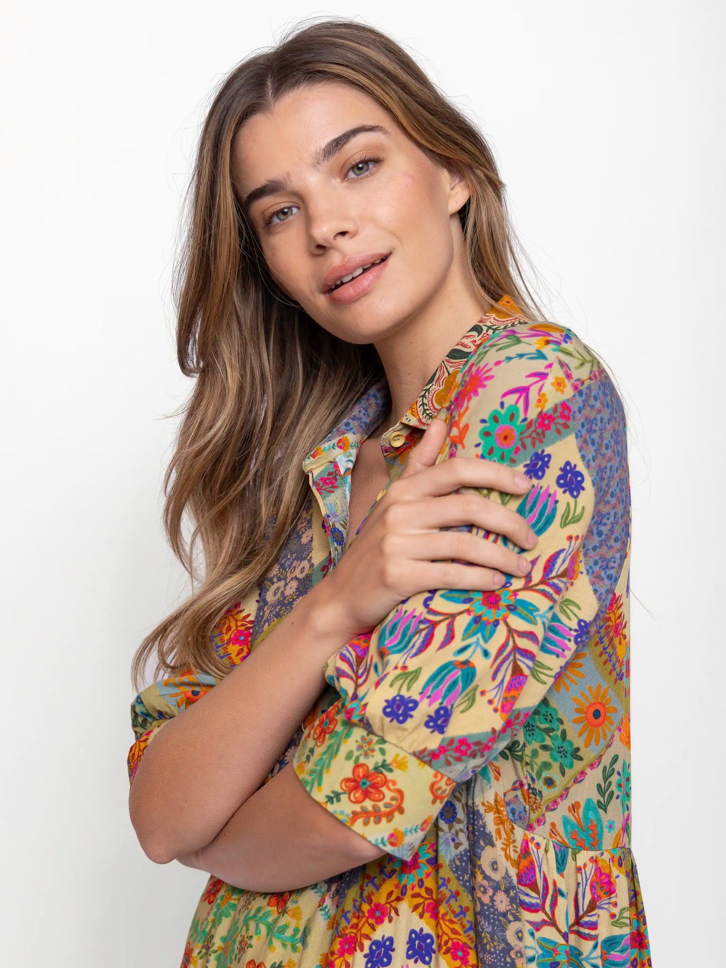 Rebecca Midi Dress - Mandala Folk Patchwork