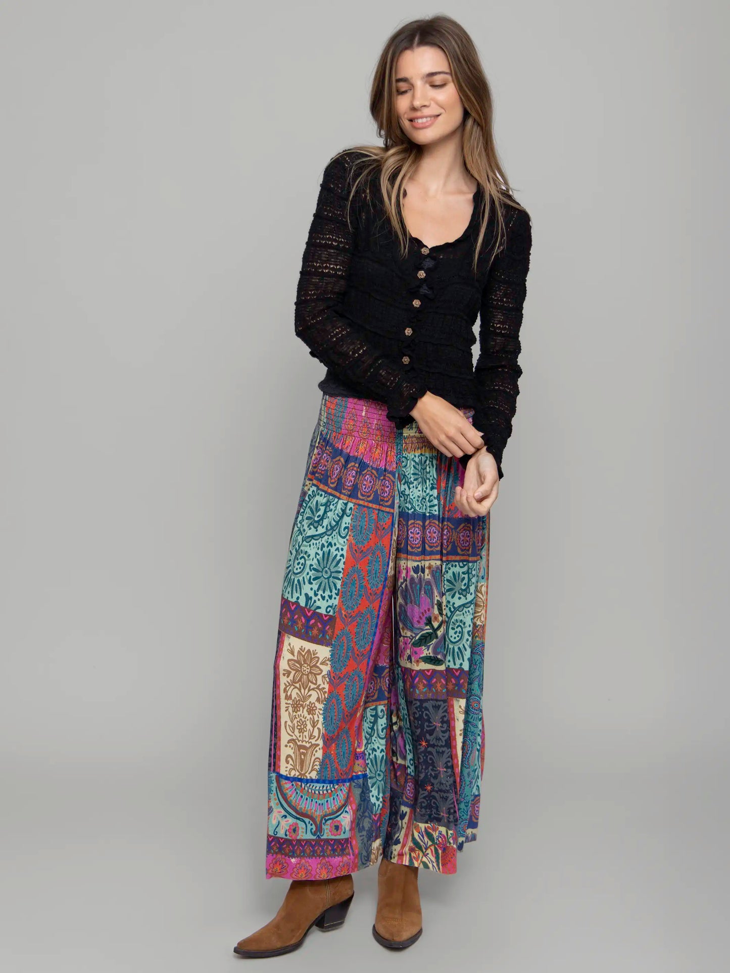 Make A Move "ButterSoft" Knit Palazzo Pant - Boho Blooms Patchwork