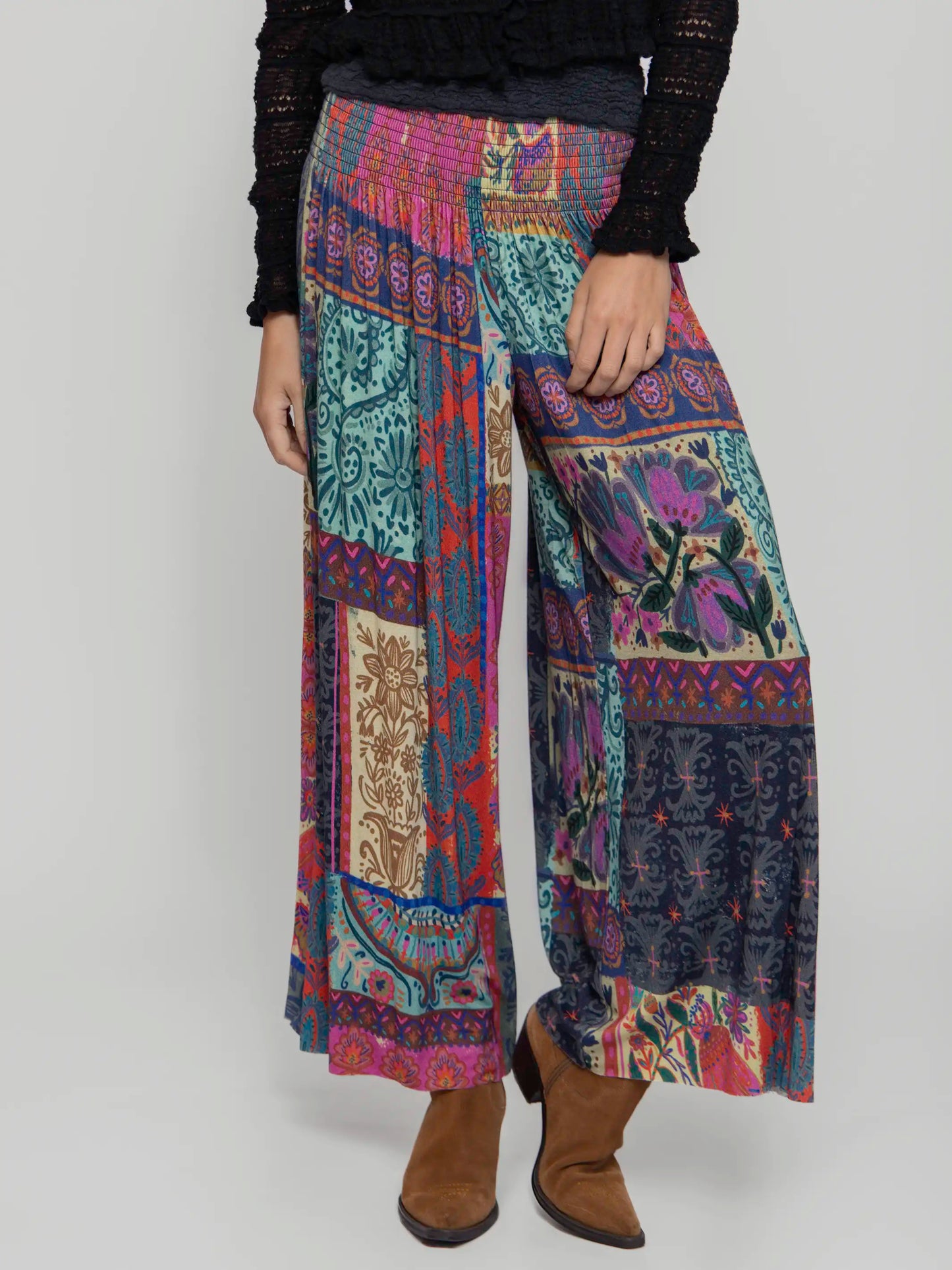 Make A Move "ButterSoft" Knit Palazzo Pant - Boho Blooms Patchwork