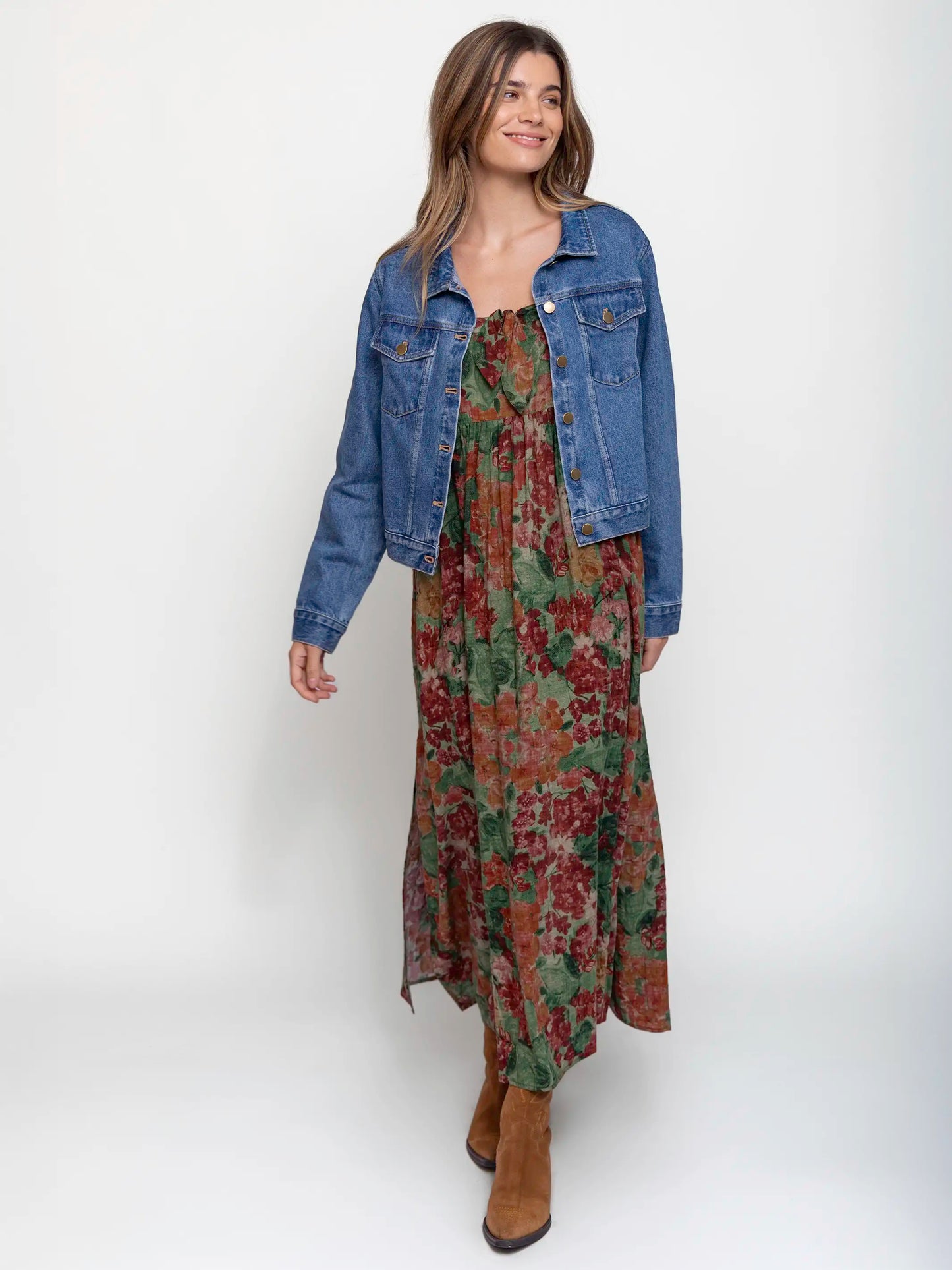 Patti Tie-Front Maxi Dress - Painted Floral Blooms
