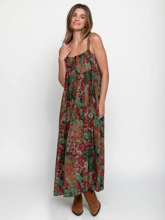 Patti Tie-Front Maxi Dress - Painted Floral Blooms