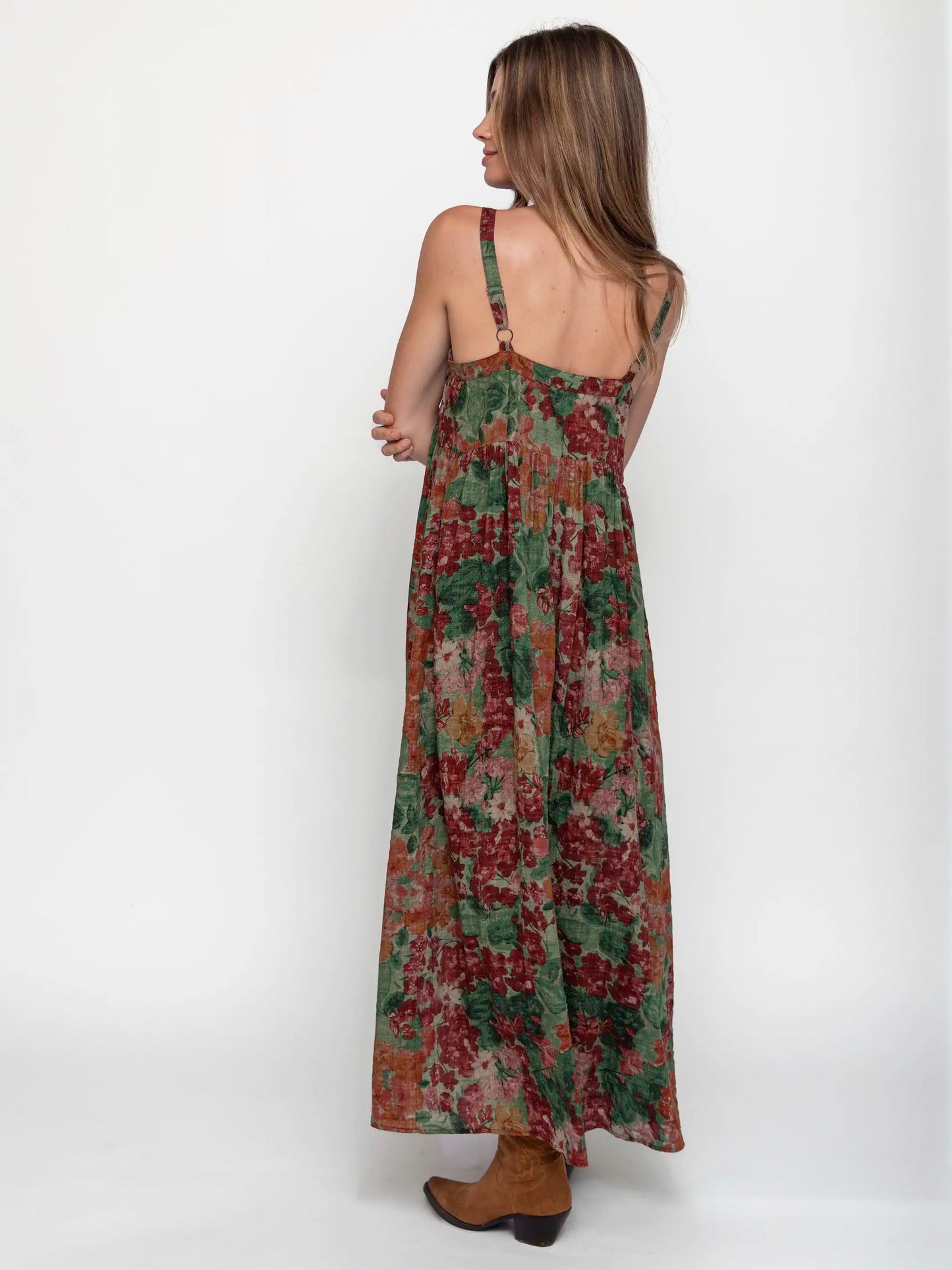 Patti Tie-Front Maxi Dress - Painted Floral Blooms