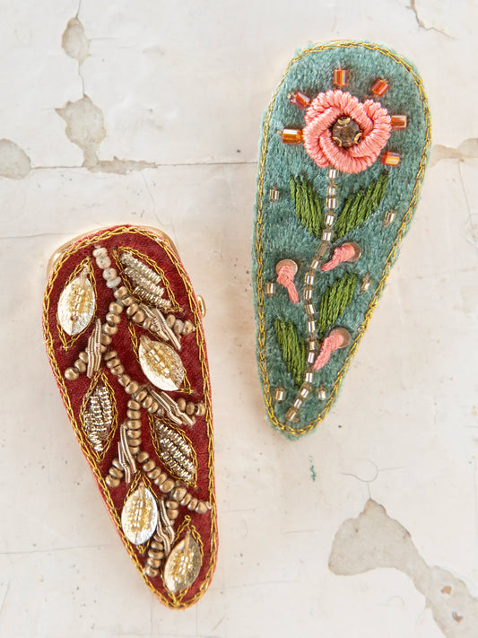 Beaded Teardrop Hair Clips - Orange & Turquoise