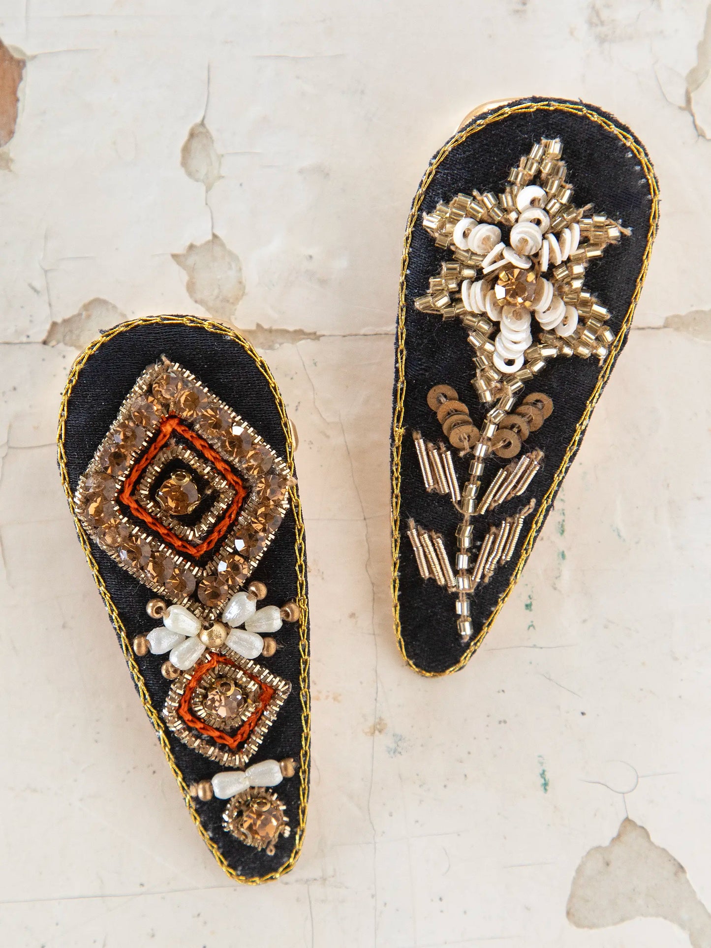 Beaded Teardrop Hair Clips - Black