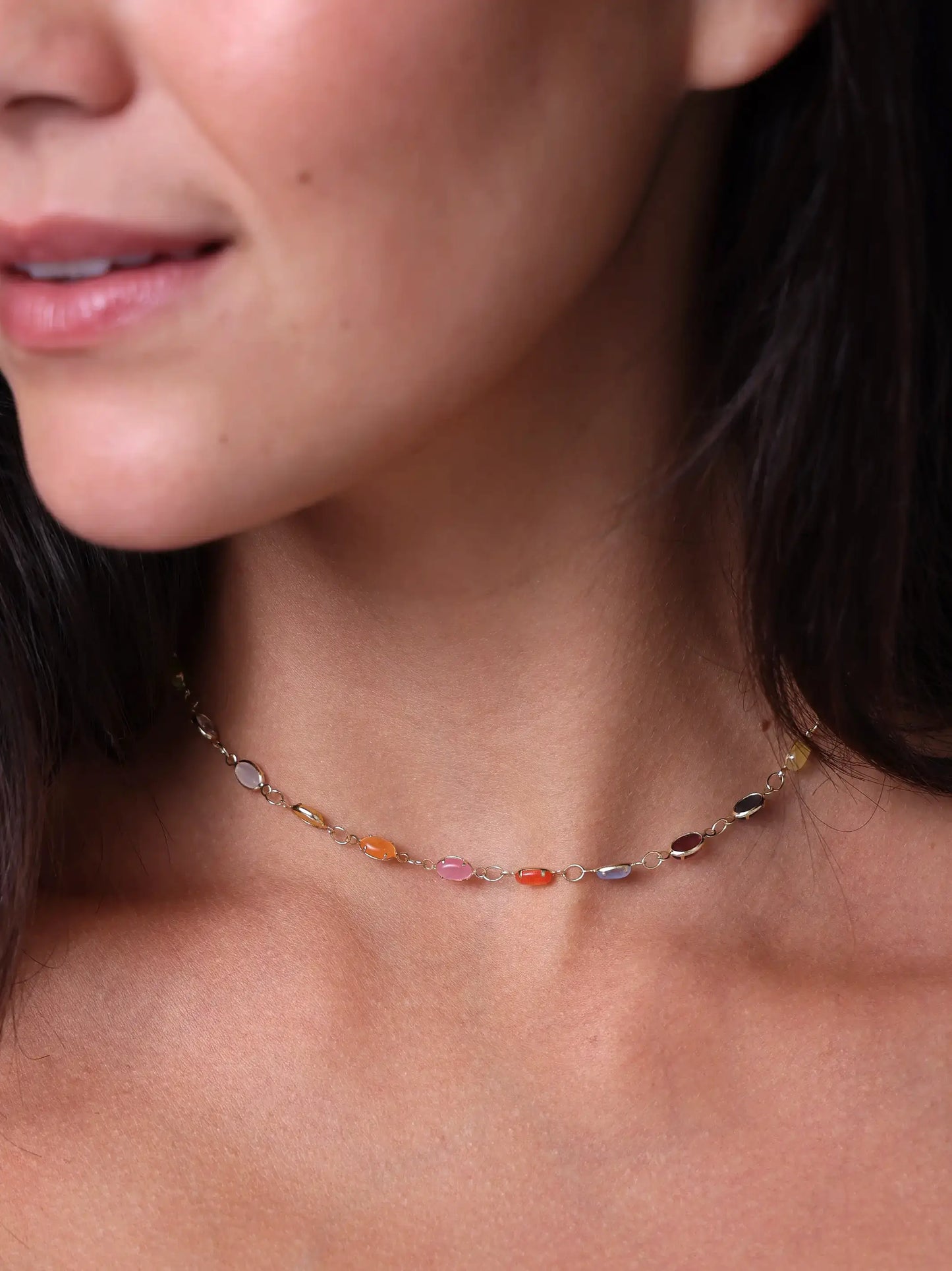 Dainty Jewel Necklace - Rainbow
