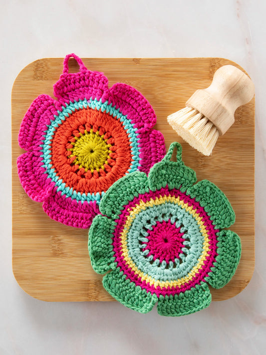 Daisy Crochet Dishcloths, Set of 2 - Multicolored