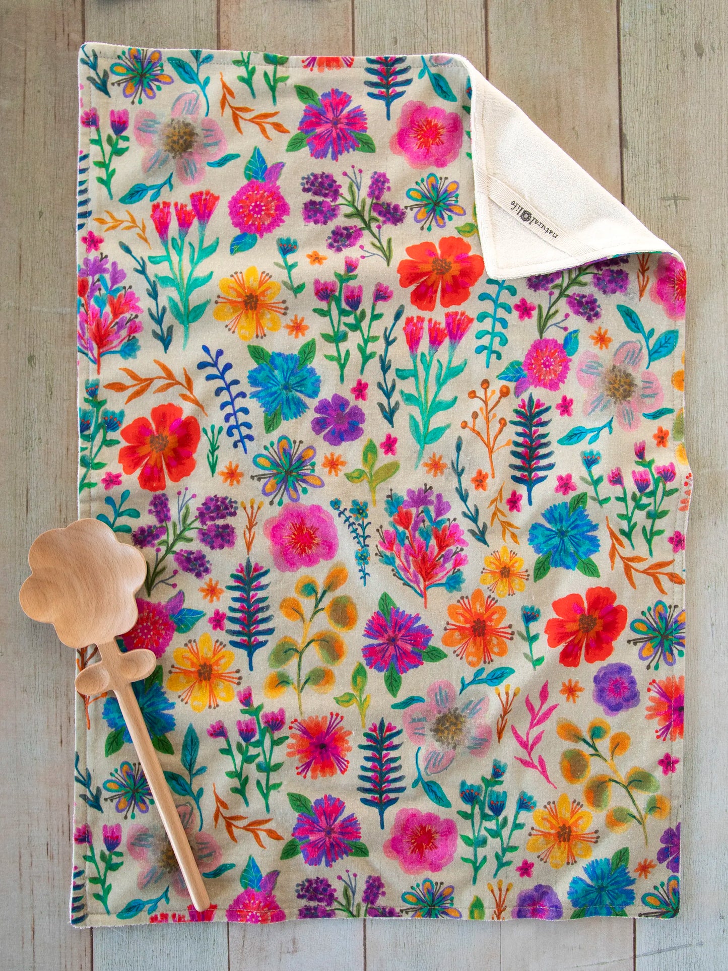 Cotton Dish Towel - Rainbow Garden Cream