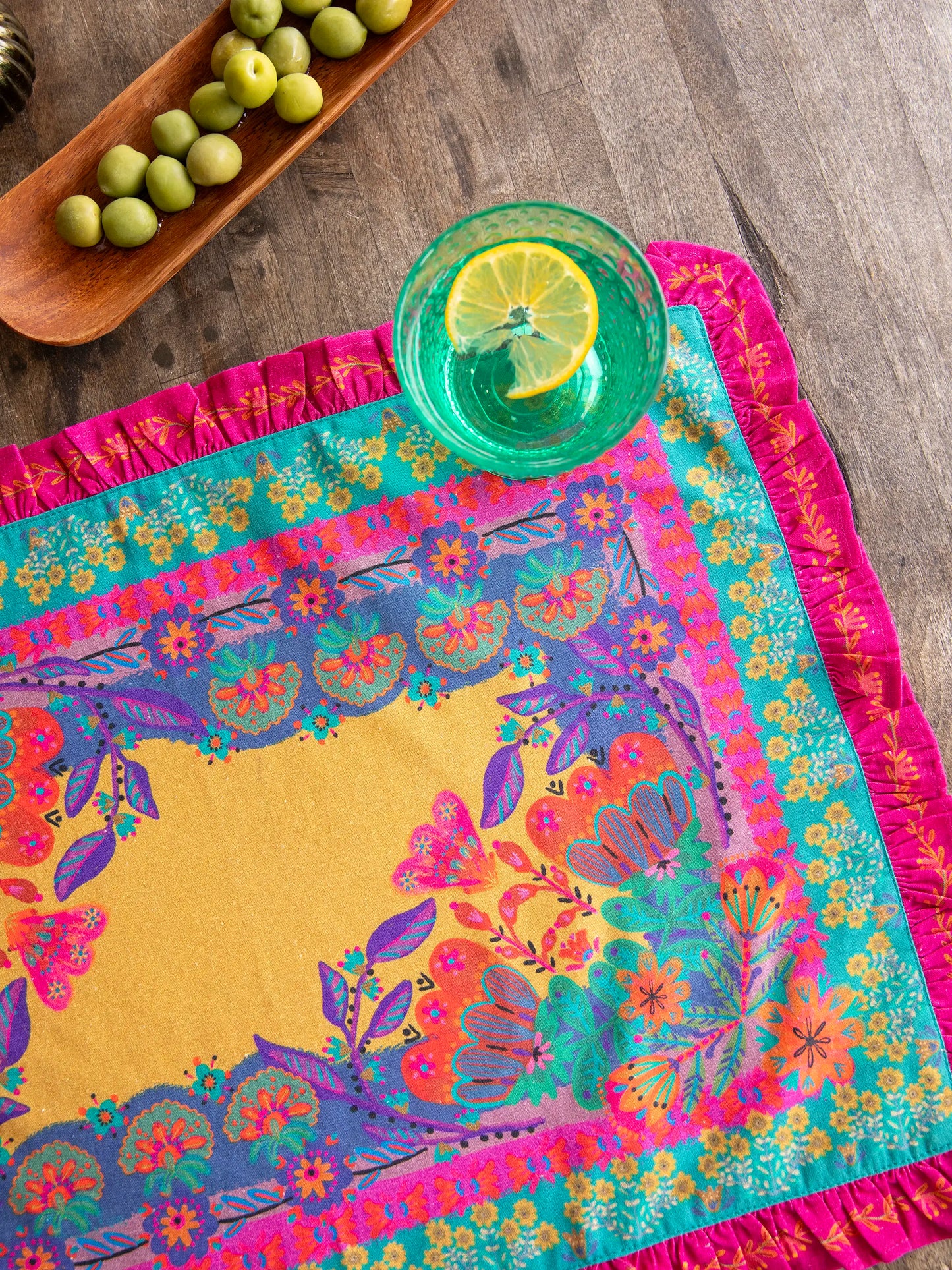 Bohemian Bungalow Ruffle Placemat - Mustard Borders