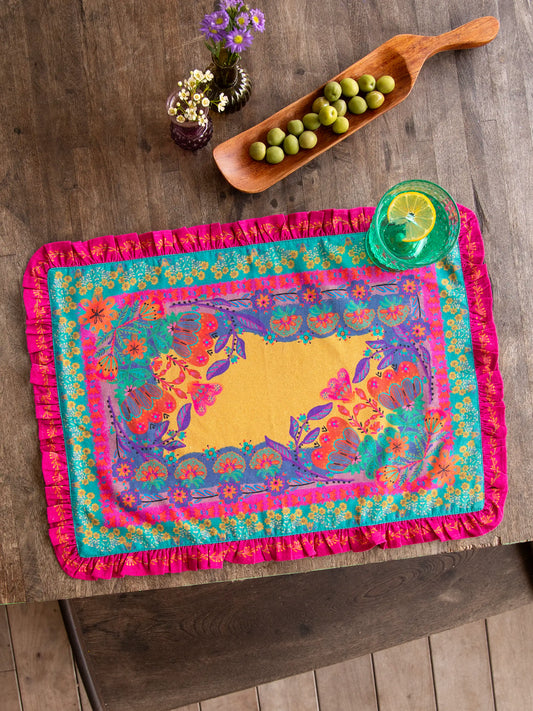 Bohemian Bungalow Ruffle Placemat - Mustard Borders