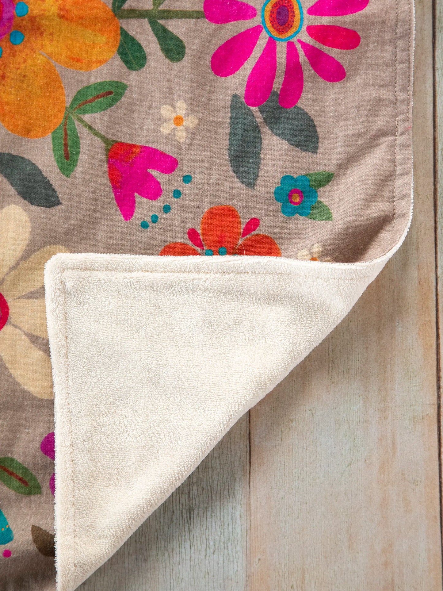 Cotton Dish Towel - Taupe Folk Flower