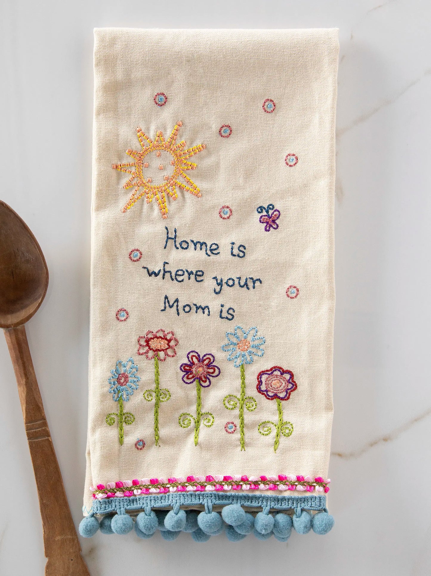Linen Embroidered Hand Towel - Where Your Mom Is