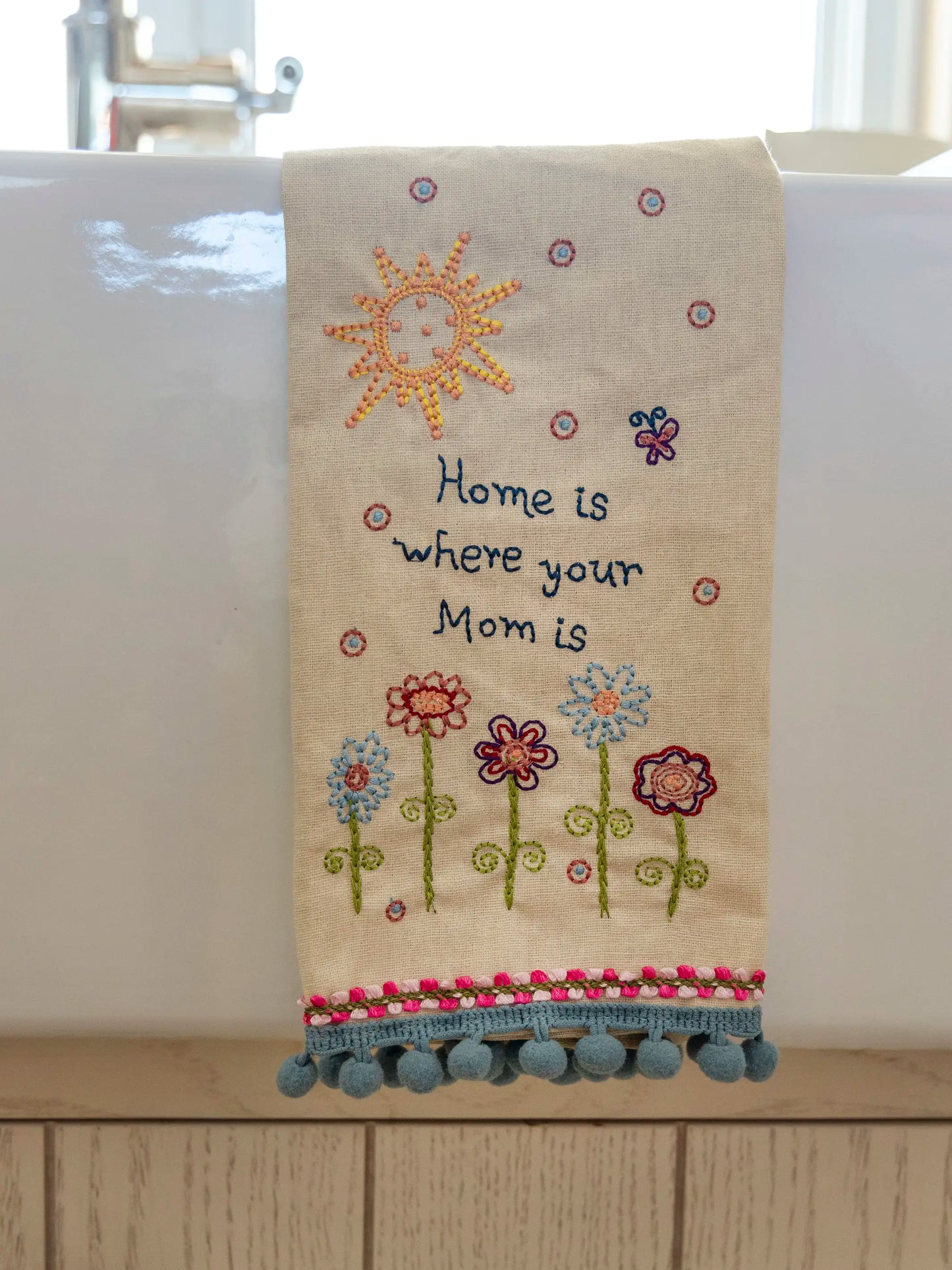 Linen Embroidered Hand Towel - Where Your Mom Is