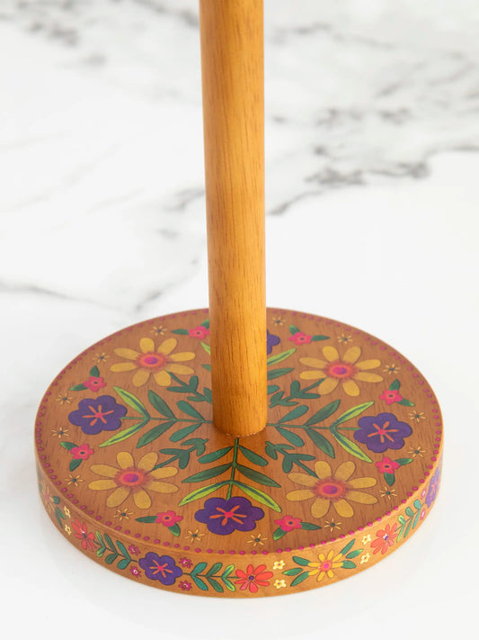 Wooden Paper Towel Holder - Folk Flower