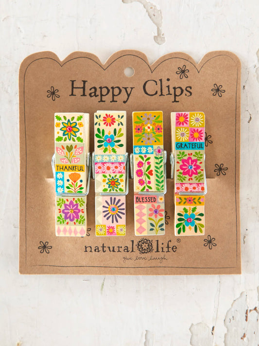 Happy Clips, Set of 4 - Thankful Grateful Blessed
