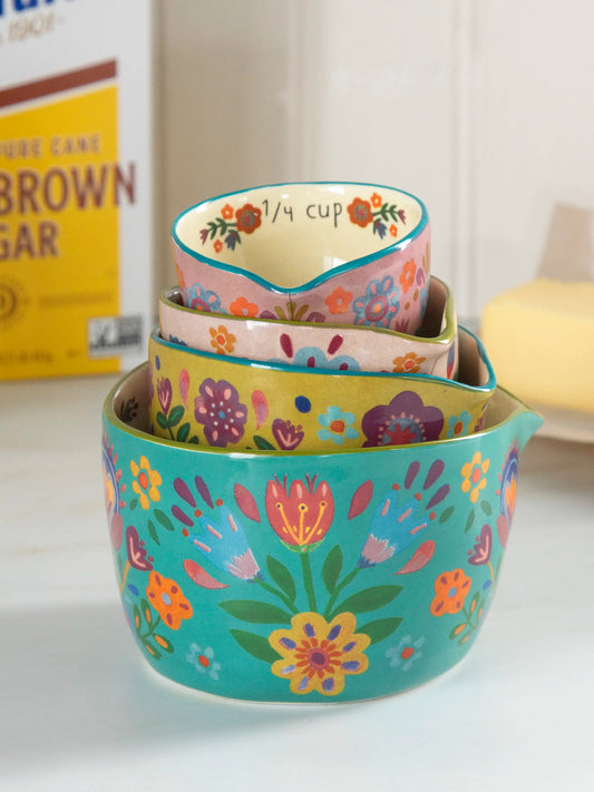 Ceramic Nesting Measuring Cups - Folk Flower