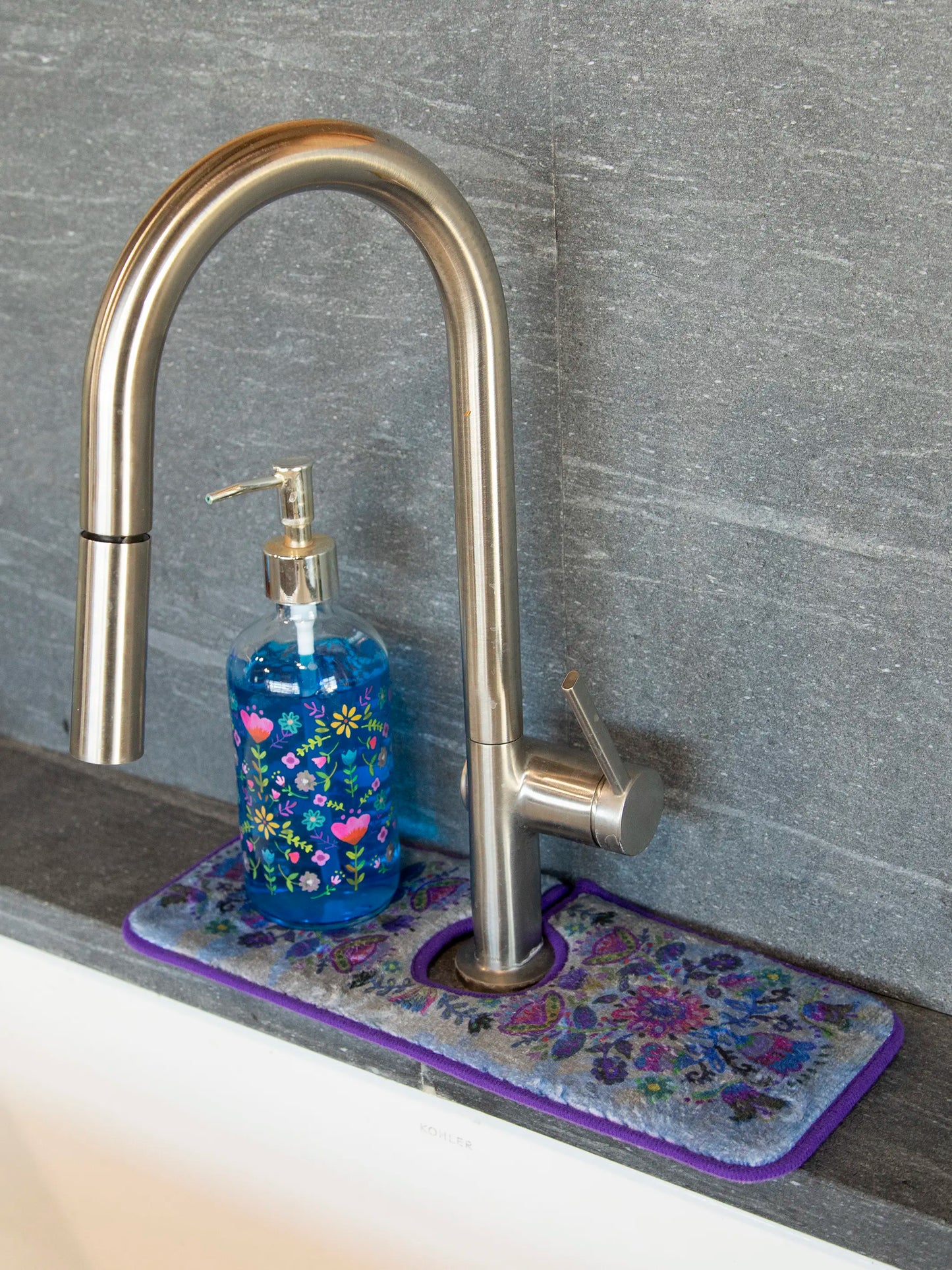 Reversible Faucet Sink Mat - Turquoise Floral