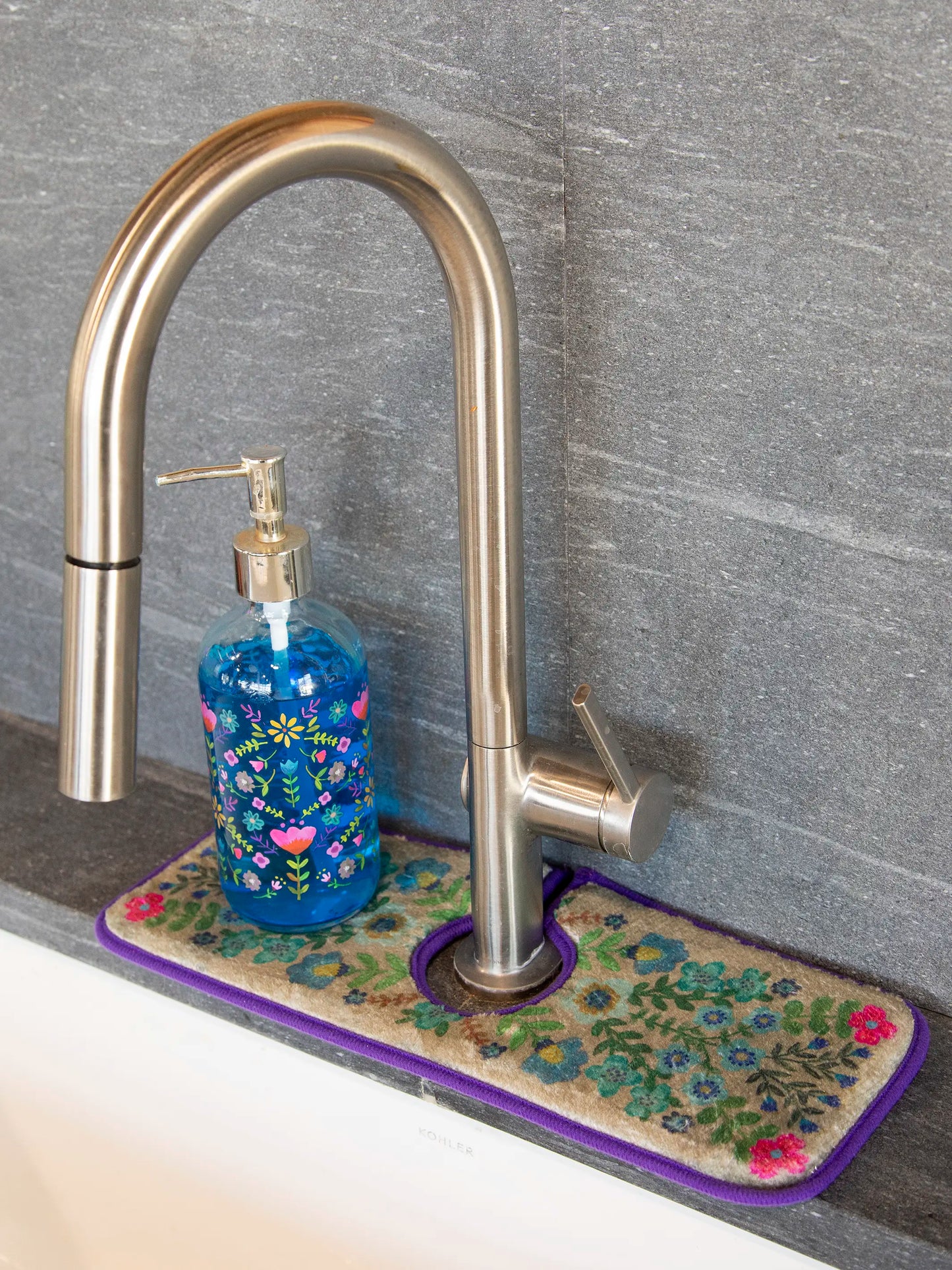 Reversible Faucet Sink Mat - Turquoise Floral